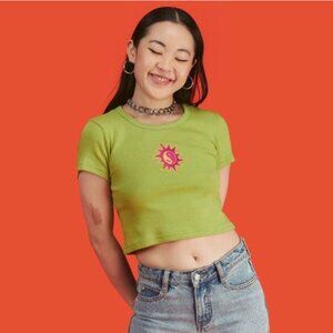 UNIF Y2K Baby Tee in Lime Green with Yin Yang | Size XS